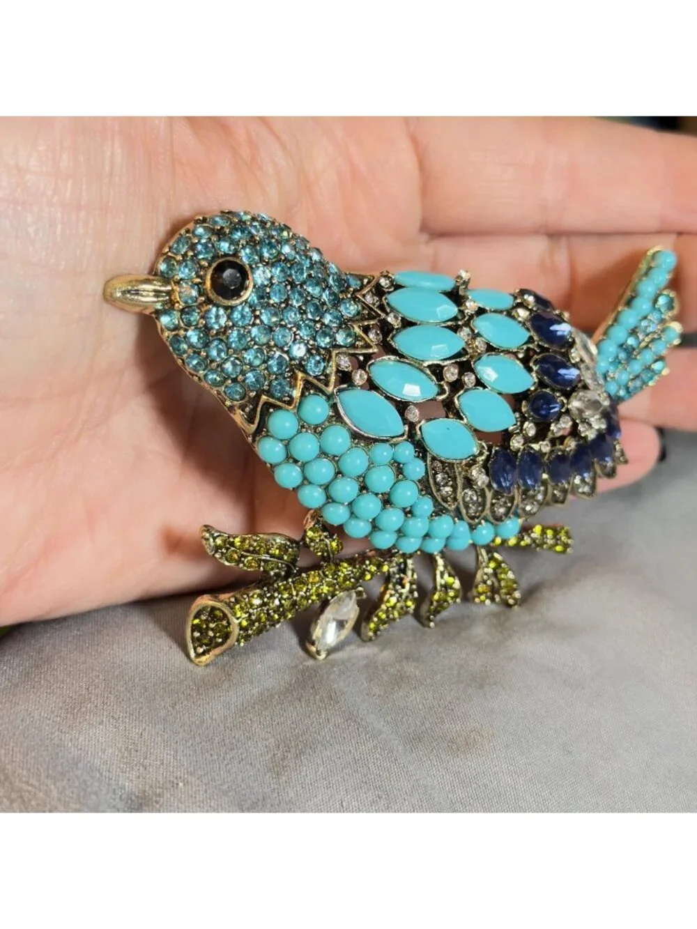 Heidi Daus Style Blue Bird Brooch with Open Metalwork 3.75" - Picture 7 of 7